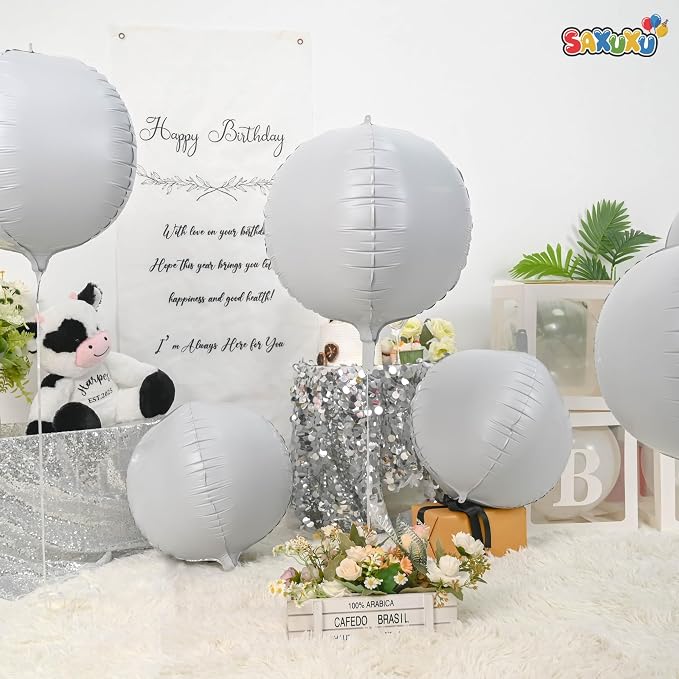 22 Inch White Foil Balloons, Large Metallic White Round Balloons, Sphere Ball - Image 7