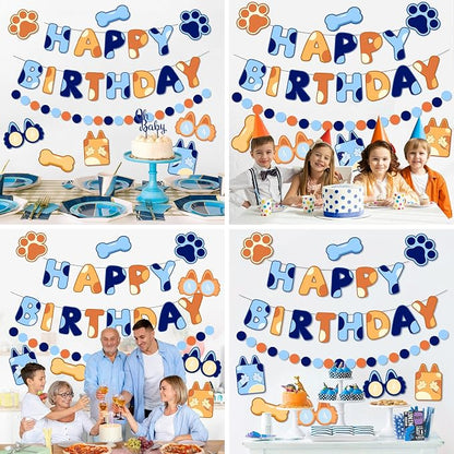 Pre-Strung Happy Birthday Banner, NO DIY Party Decor | Blue Dog Themed Birthday - Image 7