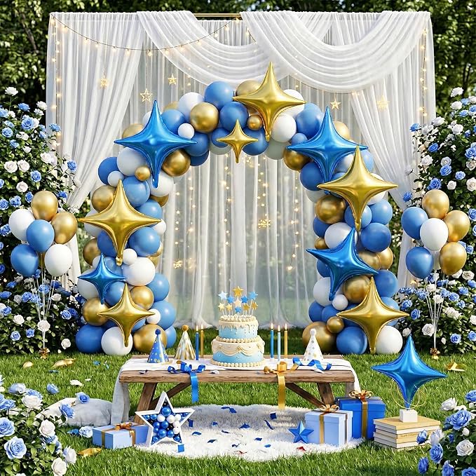 Blue Gold Star Balloons, 26 Inch and 10 Inch Gold Stars Shaped Balloon - Image 5