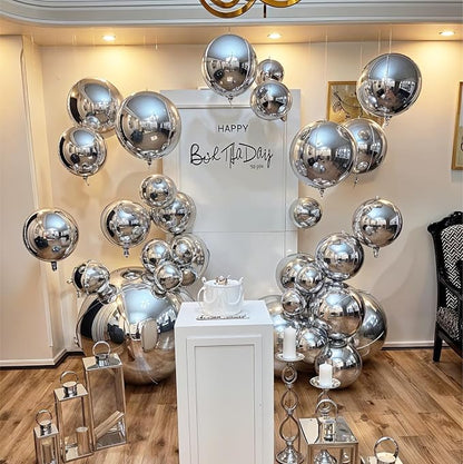 14 Pcs Silver Round Foil Balloons 22/15/10 4D Ball Balloons Metallic Silver - Image 5