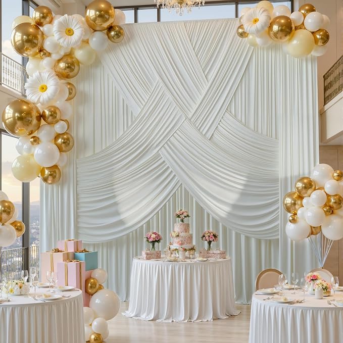 20ft x 12ft Wrinkle Free Ivory Backdrop Curtains - Image 4