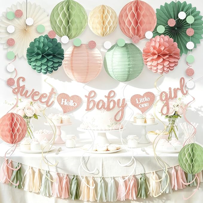 Sage Green and Blush Pink Baby Shower Decorations - Image 8