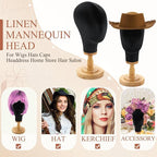 2 Pcs Wig Stand with Head 23 Inch Linen Mannequin Head with Wooden Stand Canvas Mannequin for Hats Wigs Caps Headdress Home Store Hair Salon(Black)