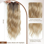 MORICHY Hair Toppers for Women Clip in Hair Topper with Bangs 20inch Buttery Blonde with Highlights Long Wavy Curly Synthetic HairPieces for Women