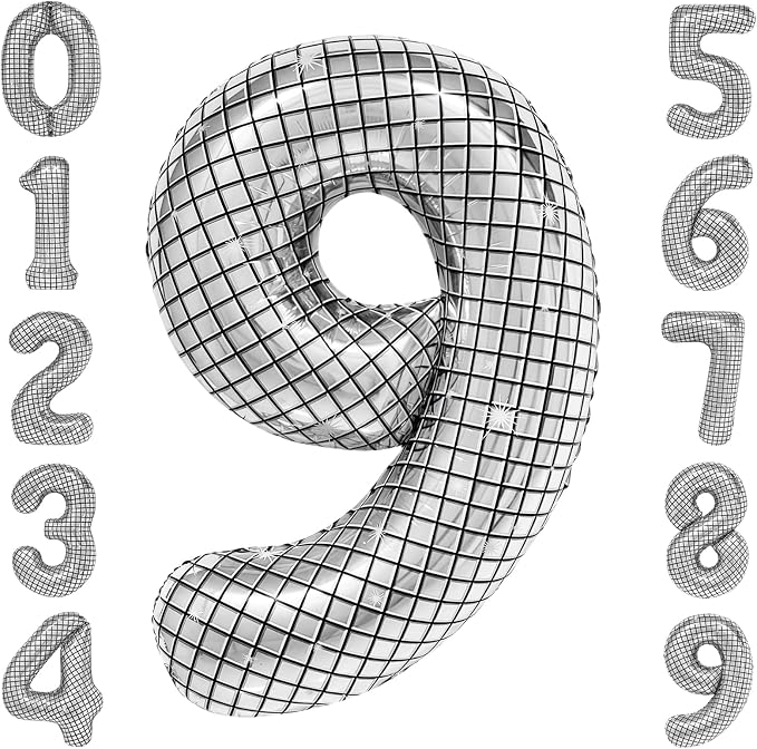 40 Inch Disco Number Balloons Large Silver Ball Print by cocodino