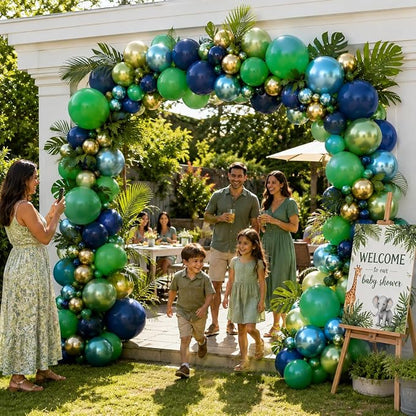 134Pcs Blue and Green Balloon Garland Kit, Dinosaur Helium Latex Balloons - Image 4