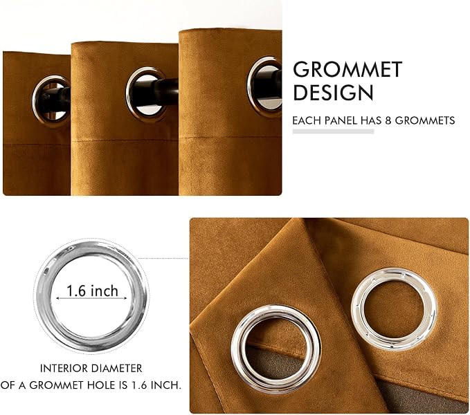 MIULEE Velvet Curtains Golden Brown 52 x 84 Inch Length Set of 2 | Grommet - Image 2