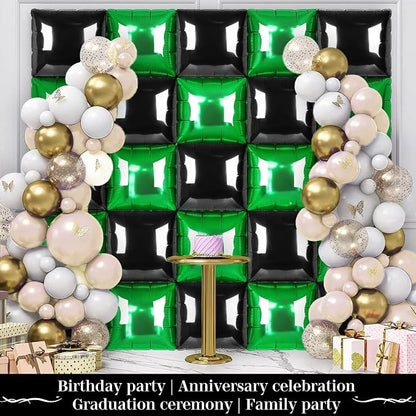 Black and Green Square Foil Balloons 25 Pcs Metallic Black and Green Balloons - Image 5