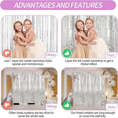 Crosize 4 Pack Sliver Party Streamers Backdrop, 3.3 x 9.9 ft | Tinsel Foil - Image 3
