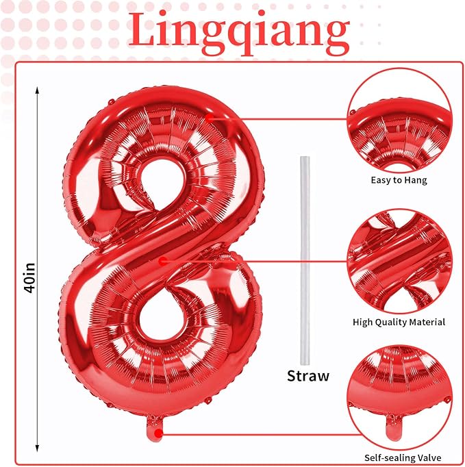 Lingqiang Red Number 80 Balloons - Image 2