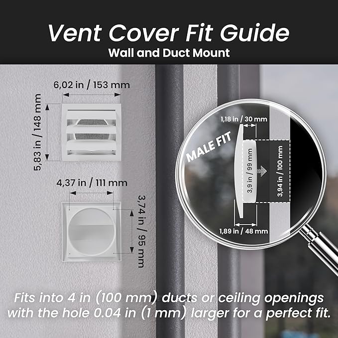 Repa Market 4 Inch Anthracite Dryer Vent Hood/Duct Cover for Walls or Ducting/ABS Plastic Grille with Flaps & Insect Screen/Exhaust and Dryer Vent Covers for Indoor & Outdoor Use
