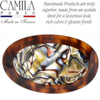 Camila Paris CP3644 French Hair Barrette Clip Oval Brown and Onyx, Strong Hold Grip Hair Clips for Women, No Slip Rubberized Metal Closure, Durable Styling Girls Hair Accessories, Made in France