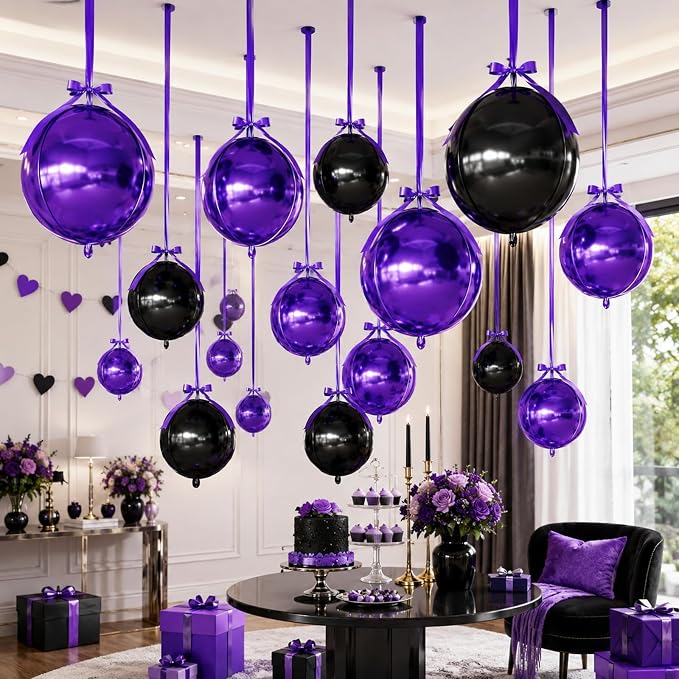 Black Purple Round Foil Balloons - Image 6