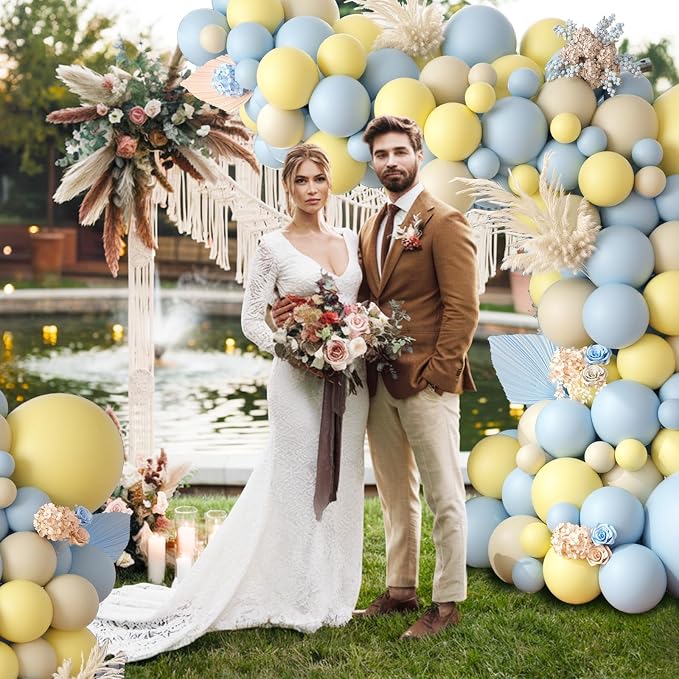 Pastel Blue Yellow Balloon Garland Arch - Image 6