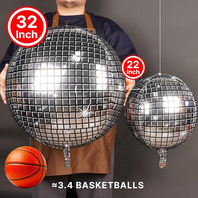 PartyWoo Silver Disco Ball Large Giant 4D Jumbo Foil Balloons 6pcs 32 Inch | 32 - Image 2