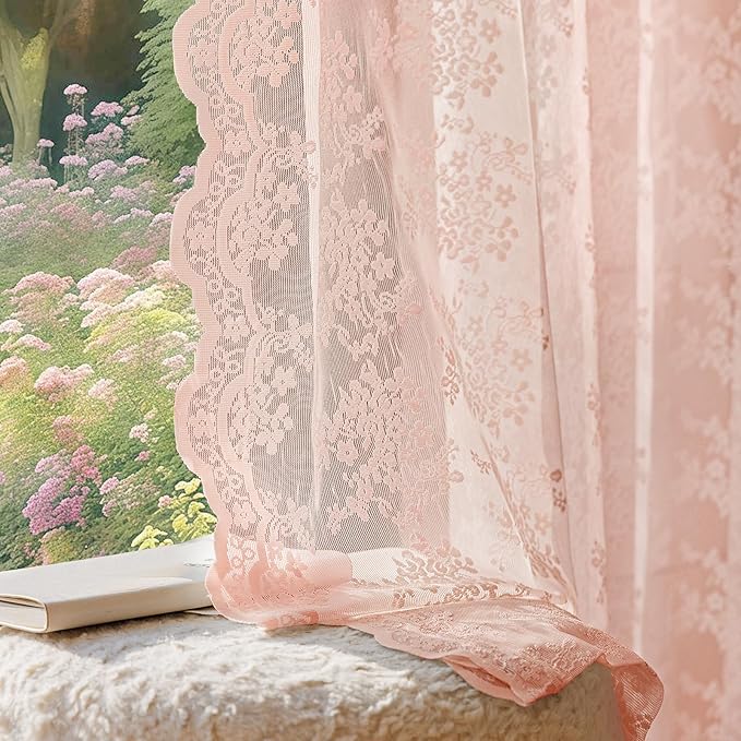 Anmao Vintage Lace Curtains 54 Inches Long 2 Panels Set, Romantic Elegant Light by Anmao