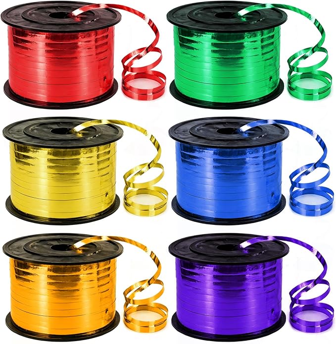 1/5 Inch Curling Ribbon, Set-600 Yards Shiny Rainbow Ribbon, 6 Assorted Colors by YCDMLJC