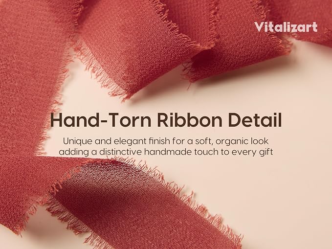 Vitalizart Terracotta & Orange Chiffon Silk Ribbon 1"x 21Yd Handmade Fringe | - Image 4
