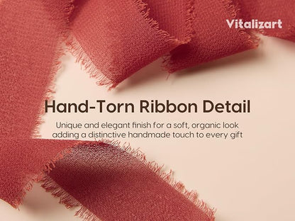 Vitalizart Terracotta & Orange Chiffon Silk Ribbon 1"x 21Yd Handmade Fringe | - Image 4
