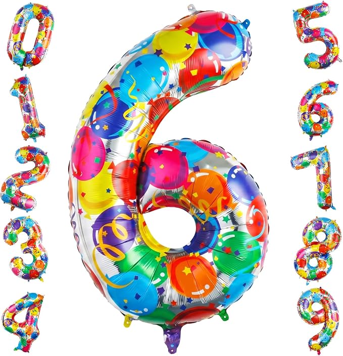 40 Inch Number 6 Balloon, Colorful Foil Mylar Balloons by TNCDJKPA