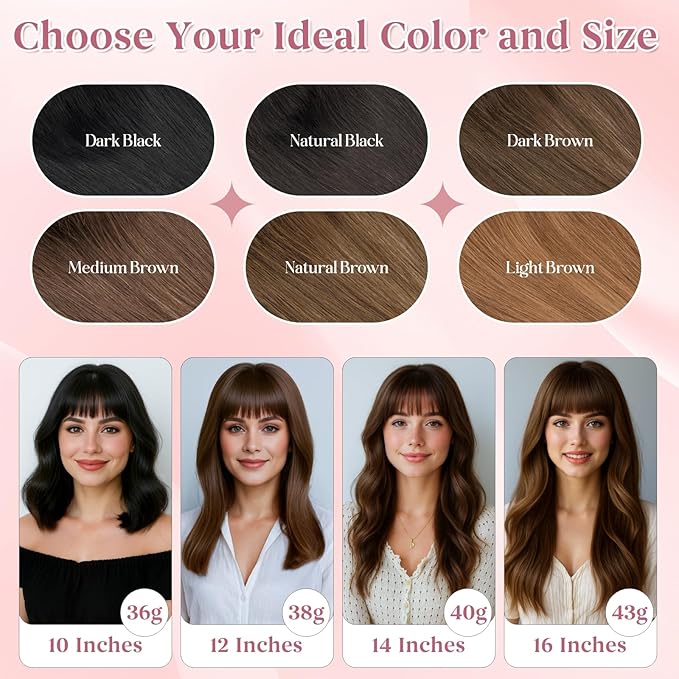 Real Human Hair Toppers for Women 3.54"*4.72" Silky Base 150% Density With Bangs Adjustable Parting Clip-In Topper Hairpieces for Women with Thinning Hair 10 Inches Dark Black