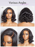 LUVME HAIR 10 Inch Light Yaki Loose Wave Wig, Human Hair, Undetectable HD Lace Glueless Bob Wig, Pre Plucked, Pre Cut, Short Black Wig