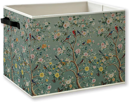 Chinoiserie Bird Floral Foldable Storage Bins Box by KSDUT