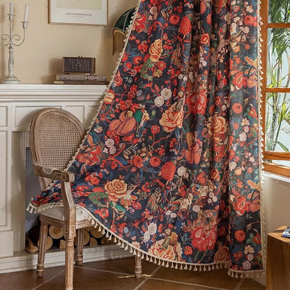 Floral Rod Pocket Semi Sheer 96 Inch Curtains 2 Panels by ENJOYBRIDAL