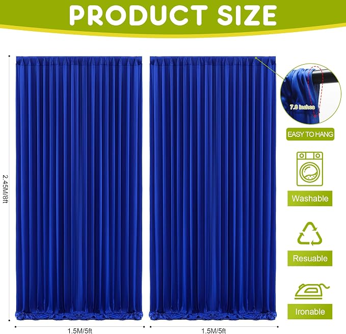 Royal Blue Backdrop Curtain for Parties Backdrop Drapes 10x8FT | Wrinkle Free - Image 2
