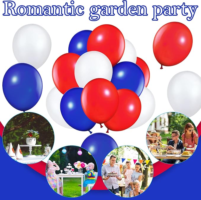 TecUnite 100 Pcs Red White and Blue Latex Balloons, 6.6 Inch Patriotic Balloons - Image 2