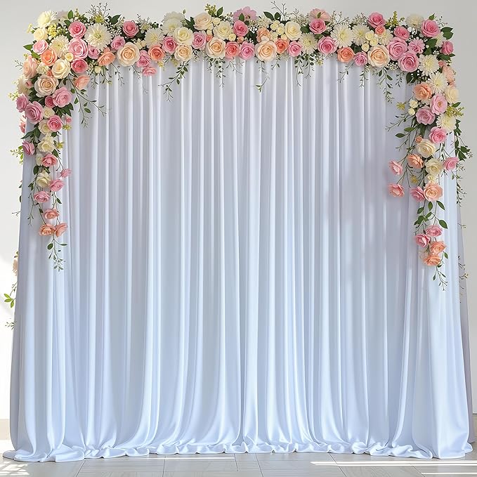 White Backdrop Curtain for Wedding Parties Backdrop Drapes 10x8FT | Wrinkle by Wokceer