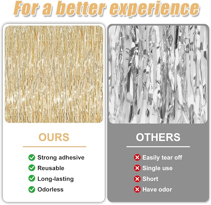 Crosize 2 Pack Champagne Gold Party Streamers Backdrop, 3.3 x 9.9 ft | Tinsel - Image 3