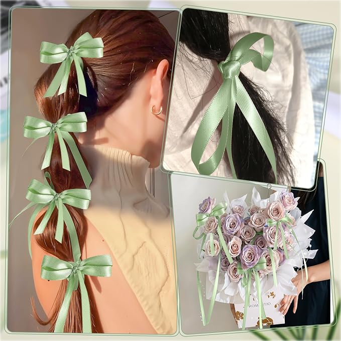 woric 120 Yards Sage Green Ribbon 3/8 Inch Light Green Thin Satin Ribbon - Image 4