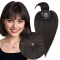 MY-LADY Human Hair Toppers for Women Real Human Hair with Bangs Thin 8.5 * 8.5CM Mono Base Clip in Remy Hairpieces Light Weight 10 Inch Natural Black