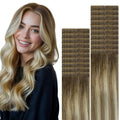 VINBAO Invisi Edge Tape in Hair Extensions Balayage Ombre Walnut Brown to Ash Brown and Blonde 45g 20pcs Injection Tape in Human Hair Extensions Invisible 16inch #3/8/22