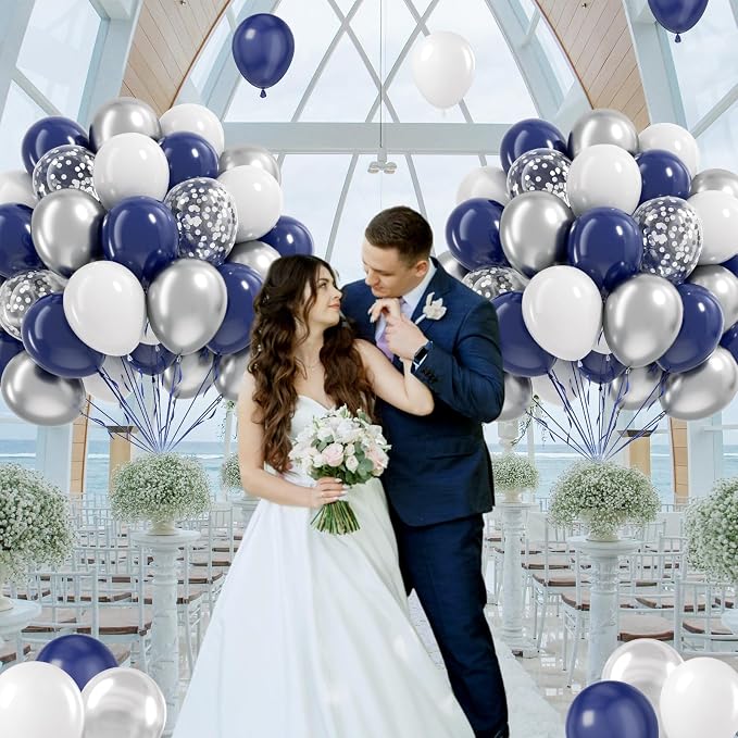 60pcs Navy Blue and Silver Balloons 12inch - Image 6