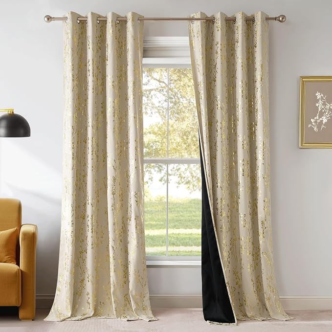 NICETOWN 100% Blackout Floral Beige Curtains - Image 7