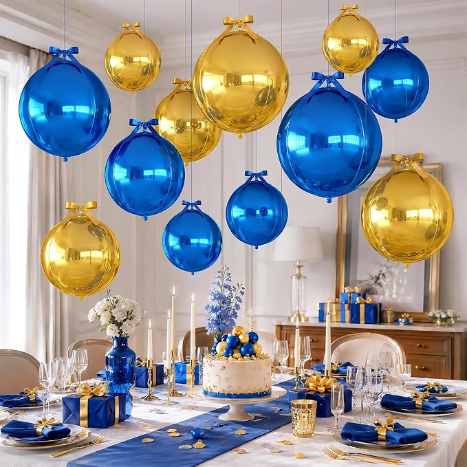 Blue Gold Round Foil Balloons - Image 4