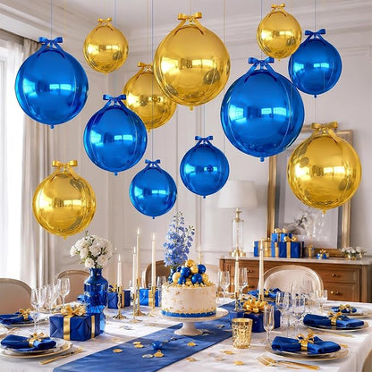 Blue Gold Round Foil Balloons - Image 4