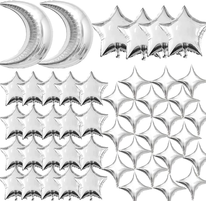 50pcs Silver Moon and Star Balloons, Star Foil Balloons Star Balloon | Moon and by PSKJATIN
