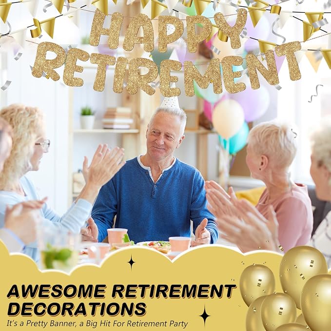 Fulmoon Pre Strung Happy Retirement Banner Glitter Retirement Sign Funny - Image 6