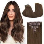 GOO GOO Clip in Hair Extensions Real Human Hair, Remy Human Hair Extensions Clip ins for Women, Natural Human Hair, 24inch 120g 7Pcs, 4A Chocolate Brown