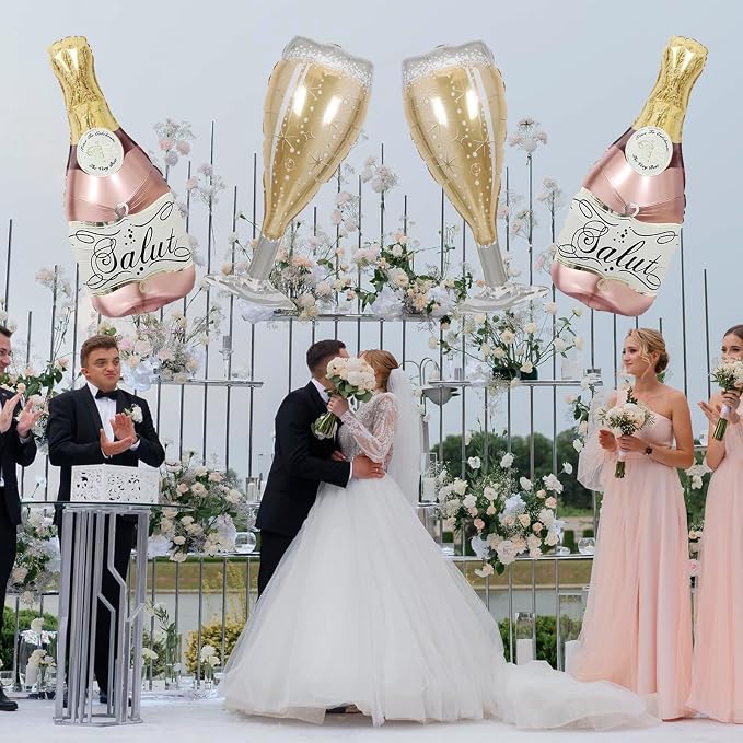 Aluminum Foil Champagne Balloons, Large 36Inch Pink Mylar Foil Helium Wine - Image 5
