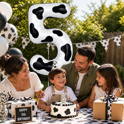 Cow Print Number Balloon 5, 40 Inch Large Self Inflating 5 Foil Number Balloons - Image 4