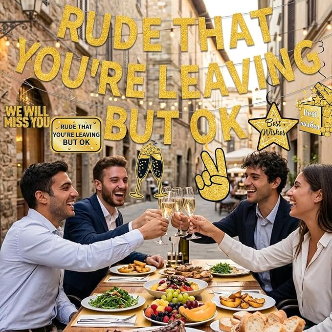Gold Black Rude that You're Leaving But Ok Banner, Going Away Party Decorations - Image 6
