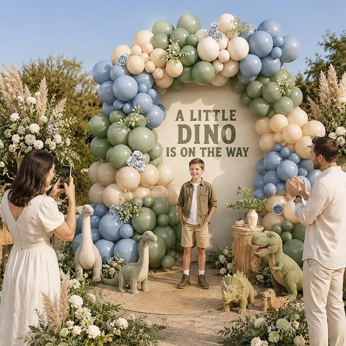 Dusty Blue Sage Green Balloon Garland Arch Kit, Double Stuffed Fog Blue Green - Image 2