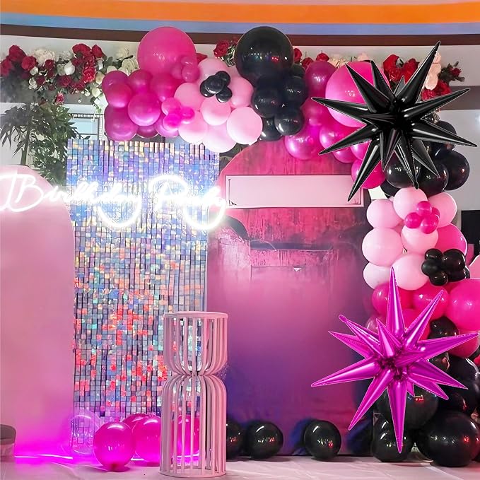 Pink And Black Balloons, 12inch Hot Pink Black Balloons, Confetti Balloon 2pcs - Image 6