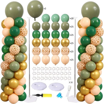 Green and Gold Balloon Column Stand Kit Set of 2, Safari Jungle Baby Shower by KIRINDECORATION