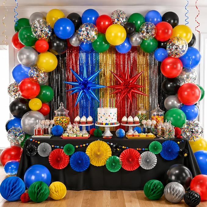 Black and Red Yellow Blue Balloons, 12 Inch Black Red Yellow Blue Green - Image 5