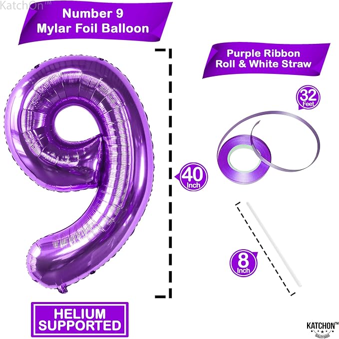 KatchOn Foil Purple 9 Balloon Number - Image 2